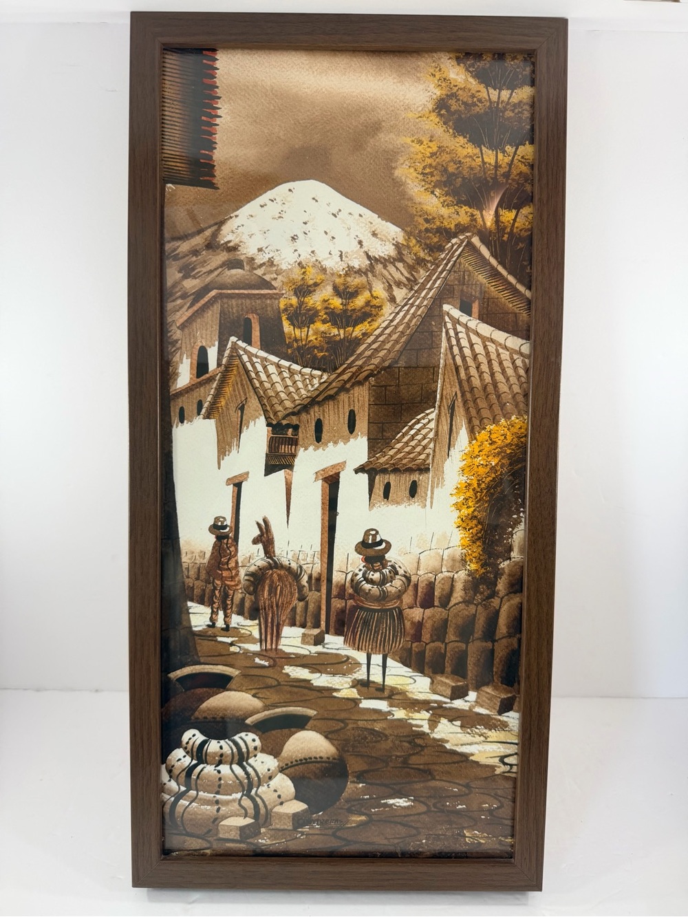 VTG Contreras Signed Peru Watercolor Framed Painting Original Andean Art MCM